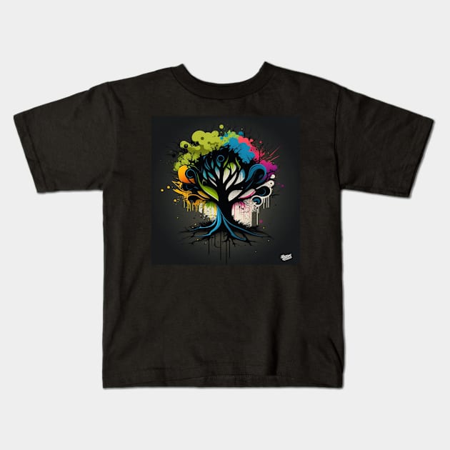 Cosmic Tree Splatter Paint Kids T-Shirt by TheArtfulAllie